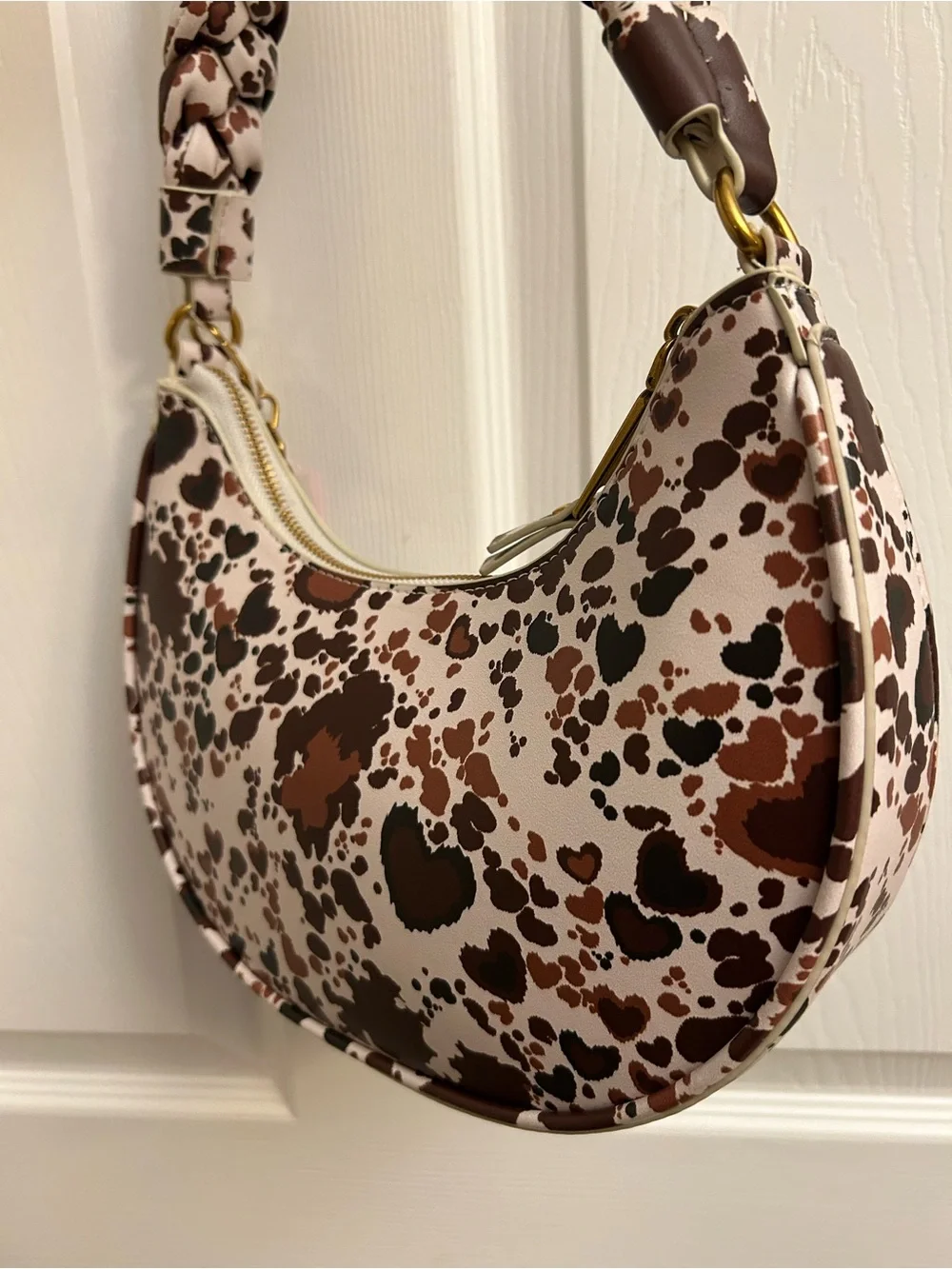 Betsey Johnson Brown & Cream Heart Print Hobo Bag